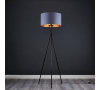 MiniSun | Modern Gloss Black Metal Tripod Floor Lamp with a Grey and Copper Shade | Floor Lamps & Torchieres, Home Décor, Improvement & Lifestyle Essential