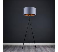 MiniSun | Modern Gloss Black Metal Tripod Floor Lamp with a Grey and Gold Shade | Floor Lamps & Torchieres, Home Décor, Improvement & Lifestyle Essential