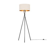 Valuelights Camden Black Tripod Floor Lamp With Beige & Gold Lamp Shade And Bulb Beige One Size