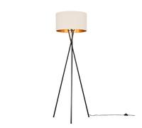 MiniSun | Modern Gloss Black Metal Floor Lamp with a Beige and Gold Shade | Floor Lamps & Torchieres, Home Décor & Improvement Essential | Includes 6W LED Bulb [3000K Warm White]