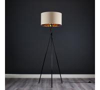 Valuelights Camden Black Tripod Floor Lamp With Beige/gold Shade