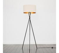 Valuelights Camden Black Tripod Floor Lamp With Beige/gold Shade And Bulb