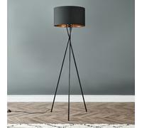 Camden Black Tripod Floor Lamp with Black & Gold Lamp Shade and Bulb ValueLights Black One Size