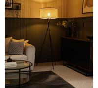 Camden Black Tripod Floor Lamp with Cane with Black Trim Lamp Shade ValueLights Natural One Size