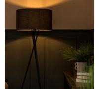 Valuelights Camden Black Tripod Floor Lamp With Charcoal Drum Shade And Bulb