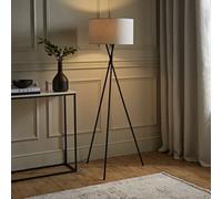 Valuelights Camden Black Tripod Floor Lamp With Grey Drum Shade And Bulb