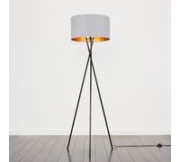 Valuelights Camden Black Tripod Floor Lamp With Grey/gold Shade And Bulb