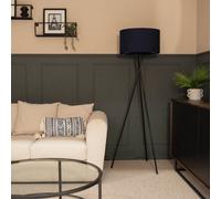 ValueLights Camden Black Metal Tripod Floor Lamp with Navy Blue Drum Lamp Shade in Dark Navy ValueLights Dark Navy