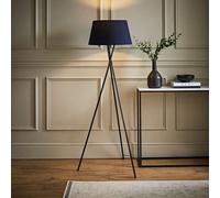ValueLights Camden Black Metal Tripod Floor Lamp with Navy Blue Tapered Lamp Shade in Dark Navy ValueLights Dark Navy