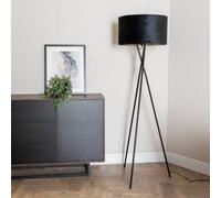 Camden Gloss Black Tripod Floor Lamp with Black Velvet & Gold Inner Lamp Shade ValueLights Black One Size