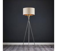 Valuelights Camden Brushed Chrome Tripod Floor Lamp With Beige & Gold Lamp Shade Beige