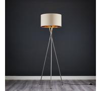 Valuelights Camden Brushed Chrome Tripod Floor Lamp With Beige/gold Shade And Bulb