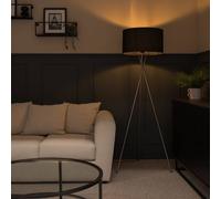 Valuelights Camden Brushed Chrome Tripod Floor Lamp With Black Drum Shade And Bulb Black