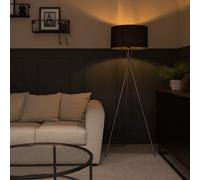 MiniSun | Modern Brushed Chrome Floor Lamp with a Black Drum Shade | Floor Lamps & Torchieres, Home Décor & Improvement Essential | Includes 6W GLS Bulb [3000K Warm White]