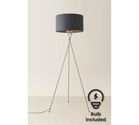 Valuelights Camden Brushed Chrome Tripod Floor Lamp With Drum Lamp Shade And Bulb In Charcoal Charcoal