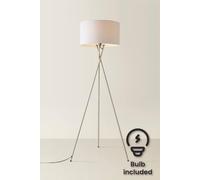 MiniSun | Modern Brushed Chrome Floor Lamp with a Pale Grey Shade | Floor Lamps & Torchieres, Home Décor & Improvement Essential | Includes 6W GLS Bulb [3000K Warm White]