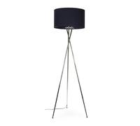 Valuelights Camden Brushed Chrome Tripod Floor Lamp With Drum Lamp Shade And Bulb In Dark Navy Dark Navy