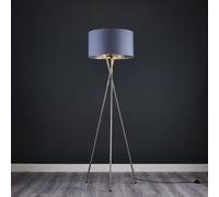 Valuelights Camden Brushed Chrome Tripod Floor Lamp With Grey & Chrome Lamp Shade Grey