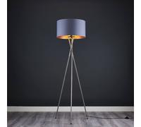Valuelights Camden Brushed Chrome Tripod Floor Lamp With Grey & Copper Lamp Shade Grey