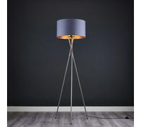 Valuelights Camden Grey & Metal Shade & Brushed Chrome Tripod Floor Lamp With Bulb In Copper Copper