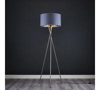 MiniSun | Modern Brushed Chrome Floor Lamp with a Grey and Chrome Shade | Floor Lamps & Torchieres, Home Décor & Improvement Essential | Includes 6W GLS Bulb [3000K Warm White]