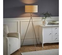 Valuelights Camden Brushed Chrome Tripod Floor Lamp With Natural Drum Shade