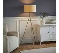 Valuelights Camden Brushed Chrome Tripod Floor Lamp With Natural Drum Shade And Bulb