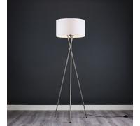 Valuelights Camden Brushed Chrome Tripod Floor Lamp With White Drum Lamp Shade White