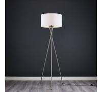 Valuelights Camden Brushed Chrome Tripod Floor Lamp With White Drum Lamp Shade White