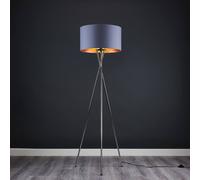 Valuelights Camden Chrome Metal Tripod Floor Lamp With Grey & Copper Lamp Shade Grey