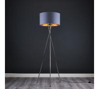 MiniSun Modern Polished Chrome Metal Tripod Floor Lamp with a Grey & Copper Cylinder Shade