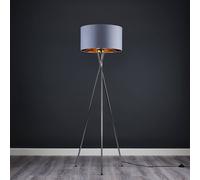 ValueLights Camden Chrome Metal Tripod Floor Lamp with Grey & Gold Lamp Shade ValueLights Grey