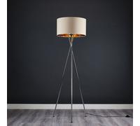 Valuelights Camden Chrome Tripod Floor Lamp With Beige/gold Shade