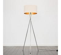 Valuelights Camden Chrome Tripod Floor Lamp With Beige/gold Shade And Bulb