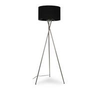 MiniSun | Modern Polished Chrome Metal Tripod Floor Lamp with a Black Lamp Drum Light Shade | Home Décor, Bedside & Desk Lamp