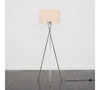 MiniSun | Modern Polished Chrome Metal Tripod Floor Lamp with a Cream Shade | Floor Lamps, Home Décor & Improvement Essential | Includes 1x 6W LED E27 Light Bulb with 3000K Colour Temperature