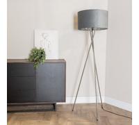 ValueLights Camden Grey Velvet Shade Chrome Tripod Floor Lamp with Bulb - Size: 154 x 57 x 57cm - Silver - Wilko