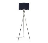MiniSun | Modern Polished Chrome Metal Tripod Floor Lamp with a Navy Blue Cylinder Shade | Floor Lamps & Home Improvements Essential