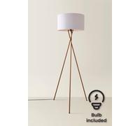 MiniSun | Modern Copper Metal Tripod Floor Lamp with a Pale Grey Shade | Floor Lamps & Torchieres, Home Décor & Improvement Essential | Includes 6W LED E27 Light Bulb with 3000K Colour Temperature