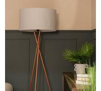 MiniSun | Modern Copper Metal Tripod Floor Lamp with a Pale Grey Shade | Floor Lamps & Torchieres, Home Décor & Improvement Essential | Includes 6W LED E27 Light Bulb with 3000K Colour Temperature