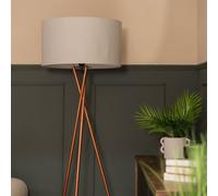 MiniSun | Modern Copper Metal Tripod Floor Lamp with a Pale Grey Shade | Floor Lamps & Torchieres, Home Décor & Improvement Essential | Includes 6W LED E27 Light Bulb with 3000K Colour Temperature