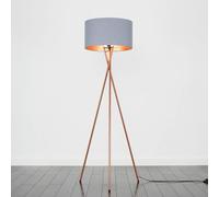 Camden Copper Metal Tripod Floor Lamp with Grey & Copper Lamp Shade ValueLights Grey One Size