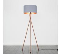 Camden Copper Metal Tripod Floor Lamp with Grey & Copper Lamp Shade ValueLights Grey One Size