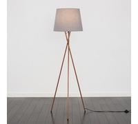 ValueLights Camden Copper Metal Tripod Floor Lamp with Grey Tapered Lamp Shade ValueLights Grey