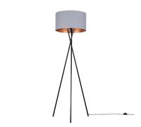 ValueLights Camden Grey & Metallic Inner Shade & Black Tripod Floor Lamp with Bulb in Copper ValueLights Copper