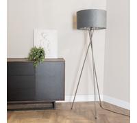 ValueLights Camden Grey Velvet & Chrome Shade Tripod Floor Lamp & Bulb