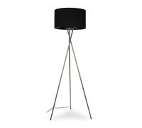 MiniSun | Modern Polished Chrome Metal Tripod Floor Lamp with a Black Lamp Drum Light Shade | Home Décor, Bedside & Desk Lamp
