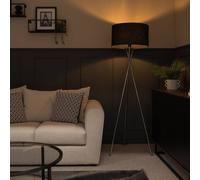 Valuelights Camden Polished Chrome Tripod Floor Lamp With Black Drum Shade & Bulb Black