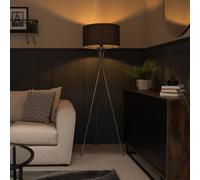 MiniSun Modern Polished Chrome Metal Tripod Floor Lamp with a Dark Grey Cylinder Shade