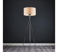 Valuelights Camden Polished Chrome Tripod Floor Lamp With Cream Drum Lamp Shade In Beige Beige